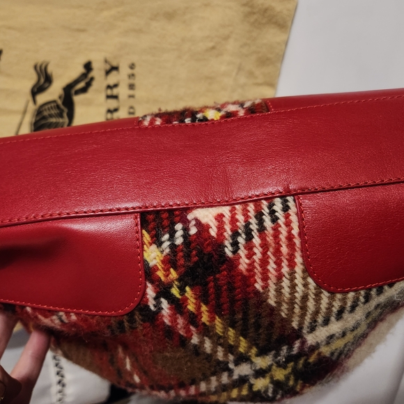 Burberry Plaid Wool Bag with Red Leather Trim - Picture 7 of 16